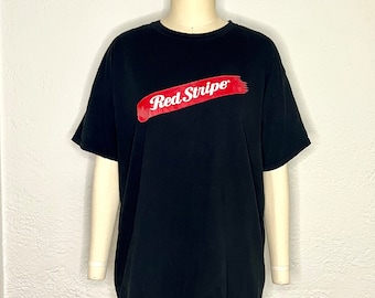 Red stripe 90s beer t shirt in XL by Fruit of the loom a RARE piece of y2k streetwear great Vintage beer gift ideas alcohol drinking shirt