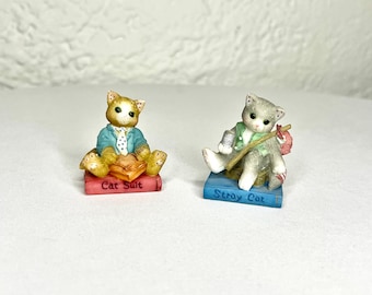 Orange and Grey Tabby Cats sitting on Books Porcelain Figurines by Calico Kittens and Priscilla Hillman great Friendship or Cat Lover Gifts