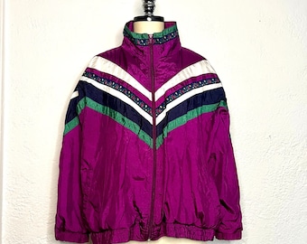 Vintage Track Jacket 80s Purple Windbreaker Sportswear Streetwear Light weight Tracksuit Jacket Nylon Windbreaker