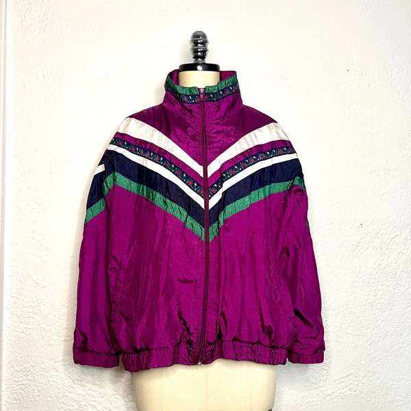 Vintage Track Jacket 80s Purple Windbreaker Sportswear Streetwear Light weight Tracksuit Jacket Nylon Windbreaker