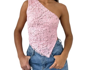 Ins Lace Backless Top Sommer Solid Color Taillenlos Asymmetrische Schräge Ausschnitt Weste Streetwear Damenkleidung