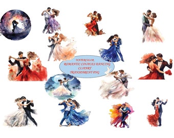 33 Watercolor Romantic Couples Dancing Valentine's Day Dancing Couple Clipart Set - Watercolor Romance  And Love Collection