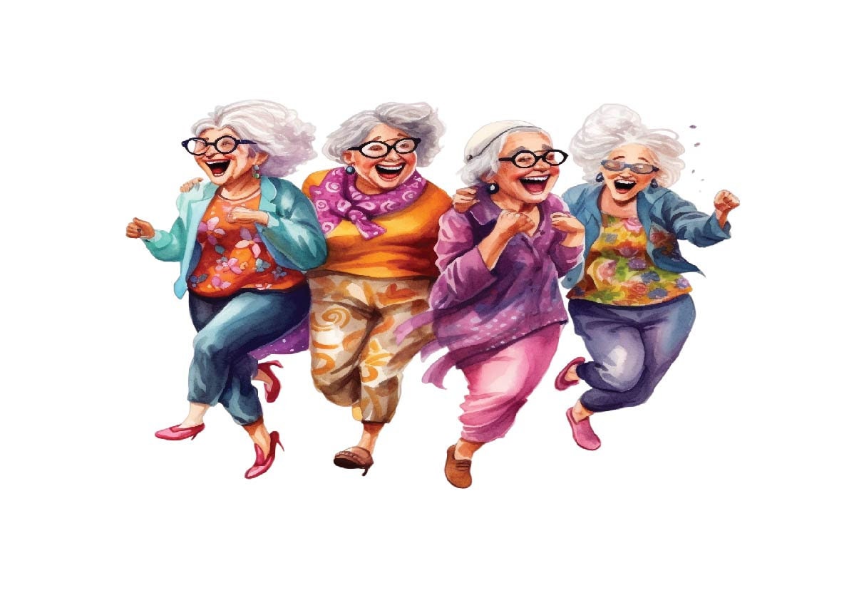 Watercolor Funny Old Ladies Clipart: Grannies PNG Bundle (digital ...