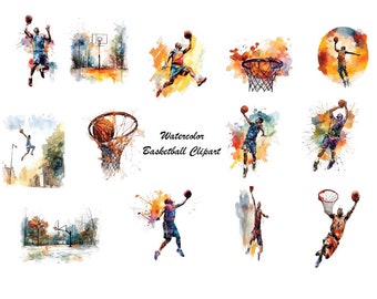 Watercolor 22 Basketball | Digital Download | Wall Art | Watercolor Clipart | Basketball PNG | Invitation Clipart | Sport Bundle Clipart