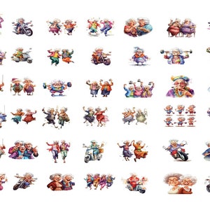 Acquerello divertente vecchie signore Clipart 42 PNG, persone anziane, donne felici dell'acquerello, nonna simpatico cartone animato, regalo per la nonna