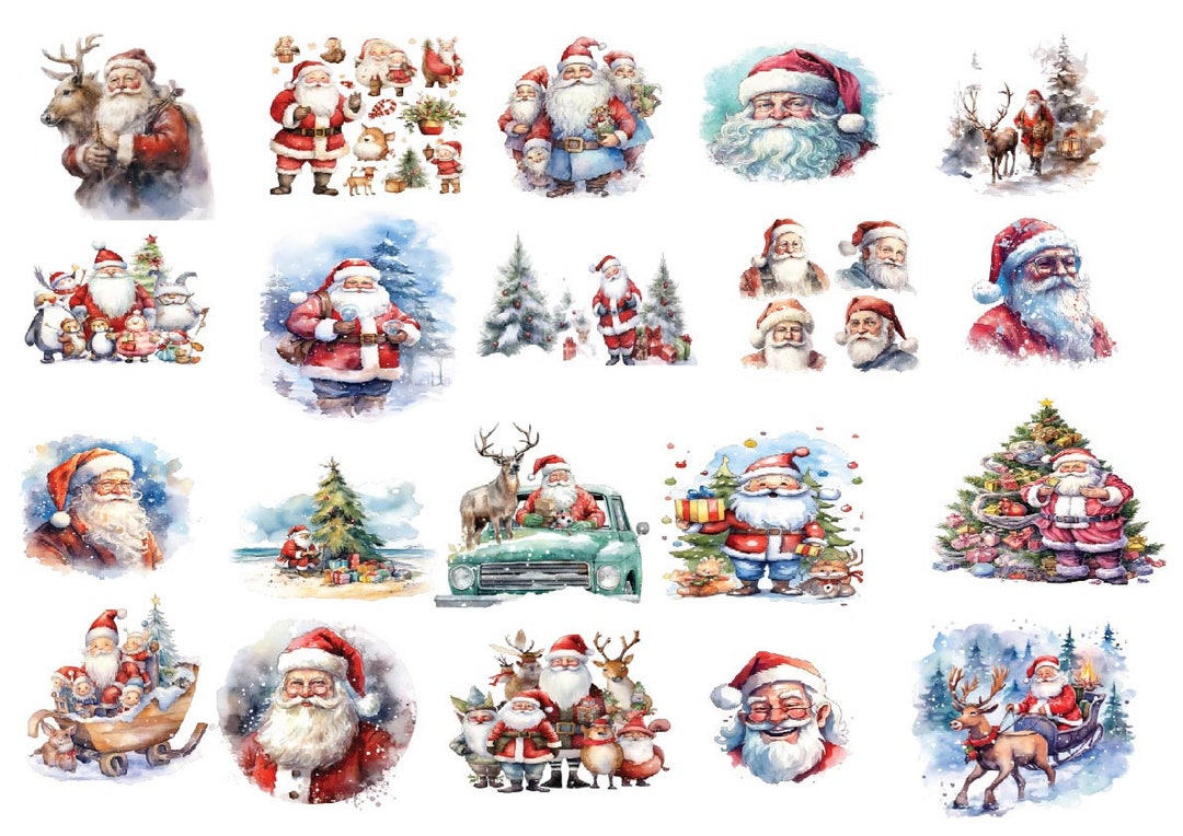 Watercolor Santa Clipart Bundle: Christmas PNG Graphics (digital ...