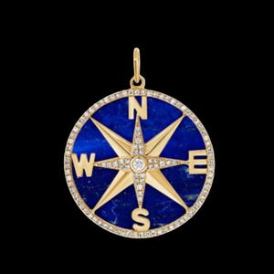 925 Silver Compass pendant, Rose Compass Malachite, Lapis Charm For Necklace
