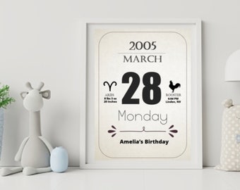 Personalized Calendar Page Newborn Baby Gift, Nursery Decor, Baby Shower Gifts