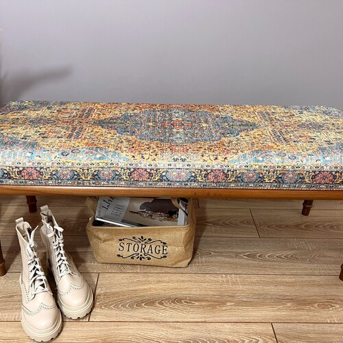 Vintage Kilim Bench Antique Style Rug Upholstered Ottoman Etsy