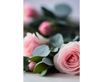 Pink Roses Pastel Soft Matte Vertical Posters, Rose Flower Wall Art Print, Flower Poster, Floral Wall Art, Botanical Print, Floral Decor