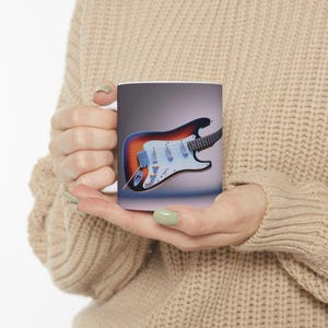 Guitar Charm Ceramic Mug, Music Lover Gift, Coffee Cup for Musicians, Birthday Present, 11oz 15oz Options
