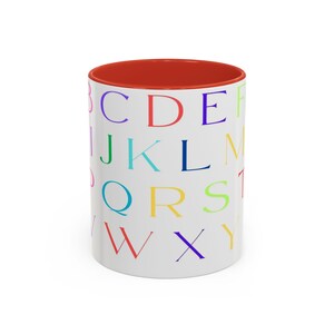 Taza de café con detalles del alfabeto para niños (11, 15 oz): taza educativa para niños, taza para aprender letras, regalo para maestros, regreso a la escuela, regalo para niños