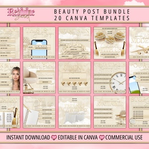 20 Beauty Post Template, Social Media Post, Beauty Salon Flyer, Canva Template, Instagram Template, Beautician, Lash Tech, Aesthetics, Salon