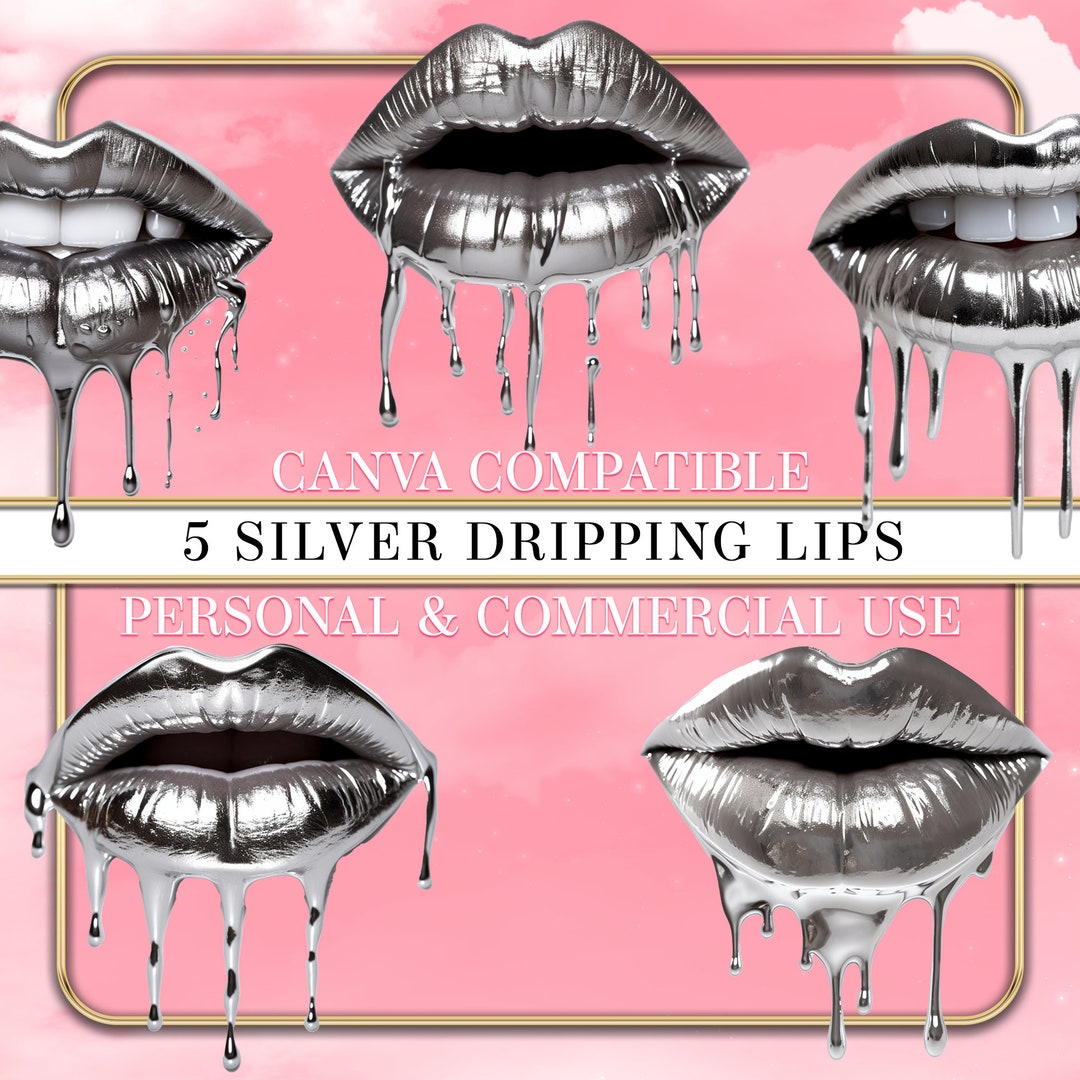 Chrome Silver Lips Dripping, Silver Lips Clip Art, Aesthetician