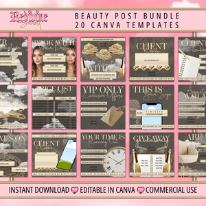 20 Beauty Post Template, Social Media Post, Beauty Salon Flyer, Canva Template, Instagram Template, Beautician, Lash Tech, Aesthetics, Salon