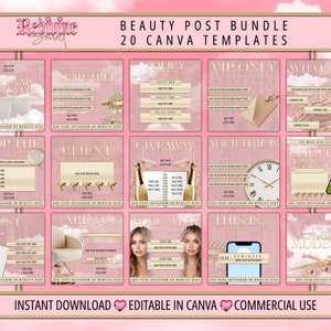 20 Beauty Post Template, Social Media Post, Beauty Salon Flyer, Canva Template, Instagram Template, Beautician, Lash Tech, Aesthetics, Salon