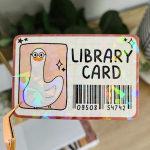 Gans Bibliothek Kartenaufkleber | Holographisch | Wasserfest | Reiß-, kratz- und schmutzabweisend | Buchklub, Bücherwürmer, Bookstagram, Booktok