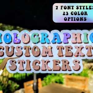Holografische aangepaste tekststickers | Waterdicht | Hoge kwaliteit | Scheur-, kras- en vlekbestendig | Betaalbare cadeaus, feestartikelen, etiketten