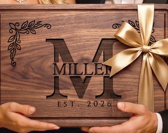 Personalized Cutting Board, Custom Engraved Floral Monogram Wedding Gift for Couple
