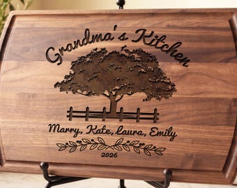 Grandma's Kitchen Family Tree Engraved Gift Personalized Walnut Cutting Board
