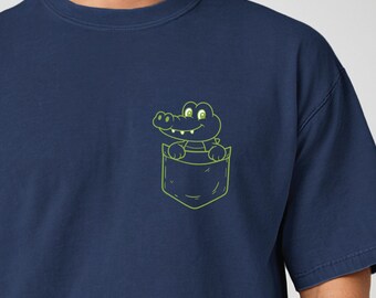 Pocket Crocodile T-Shirt; Minimal Animal Tee, Alligator Shirt for husband dad grandpa