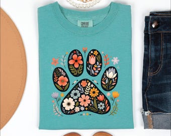 Dog shirt; Floral dog paw tee