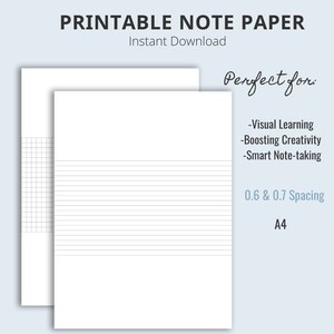Printable Lined Paper PDF. Wide Ruled Paper. Half-Lined Pages. Half-Grid Pages. Printable Note Paper