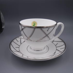 Waterford China Merrill Platinum Line Elegant Teacup and Saucer Set
