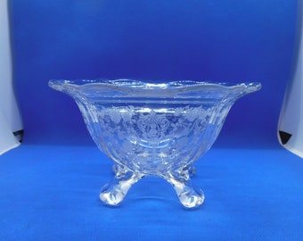 Cambridge Glass Rose Point Clear 4 Toed Candy Dish No Lid