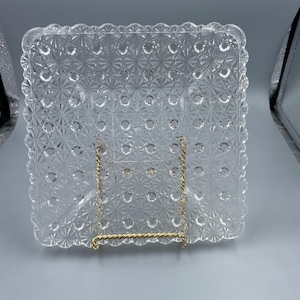 L G Wright Glass Daisy and Button Clear Square Salad Plate