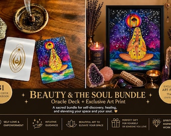 Black Spiritual Gift Set Bundle Oracle Deck Card Divination Tool Woman Empowerment Healing Shadow Work Self Discovery Guidance Print Wall