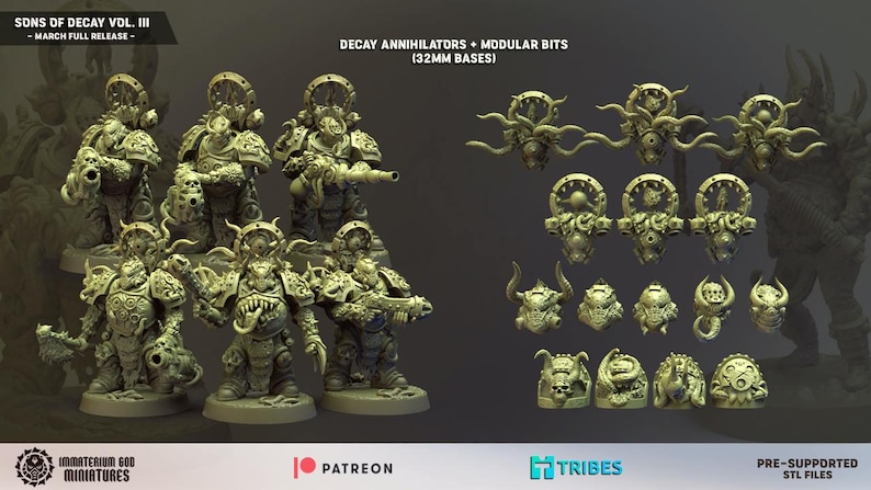 Decay Soldiers-set (Annihilators, 6 miniatyrer) – Grimdark Chaos | 3D-printad resin | Immaterium Gud bild 7