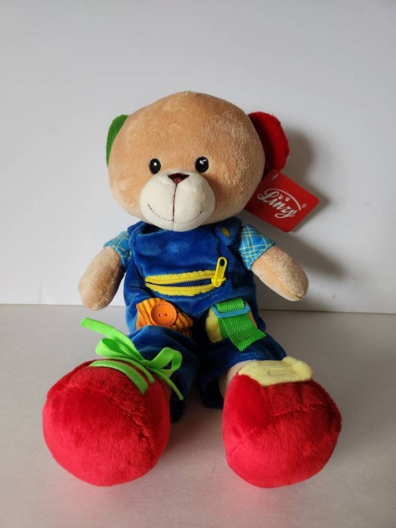 Linzy Plush Educational Teddy Bear With Buttons Red Blue New - Etsy Linzy Plush Educational Teddy Bear With Buttons Red Blue New - Etsy
