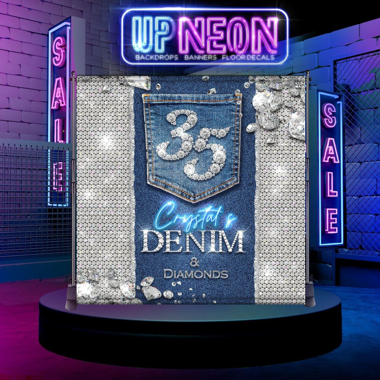 PRINTED or DIGITAL Denim diamonds Backdrop Denim Banner Denim Sweet 16 backdrop Jeans Birthday Backdrop Backdrop Denim