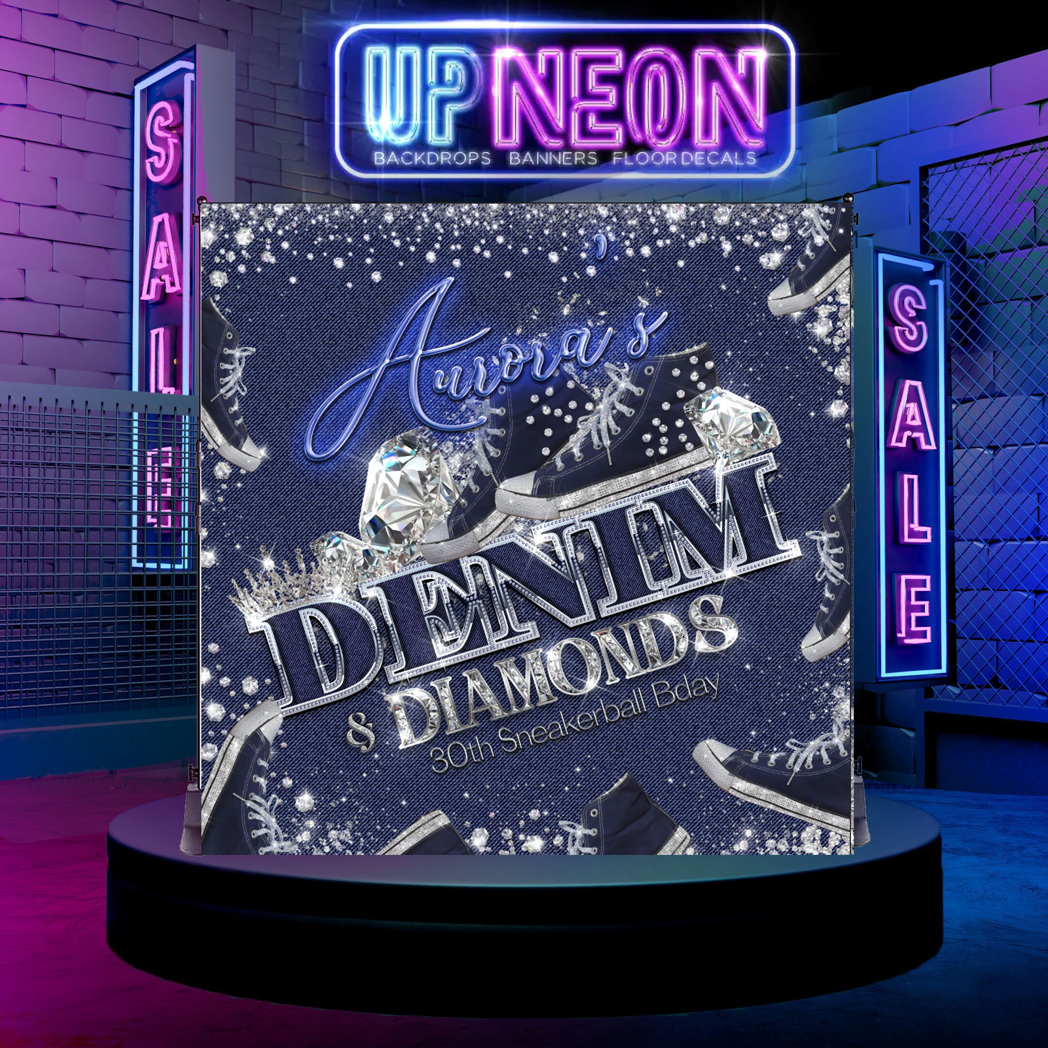 PRINTED or DIGITAL Sneakers Denim diamonds Backdrop Denim Banner Denim Sweet 16 backdrop Jeans Birthday Backdrop Backdrop