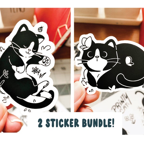 Tuxedo Cat Sticker Bundle | Katzenaufkleber | Niedliche Katzenaufkleber | Stickerbogen | Schwarz / weiße Katze