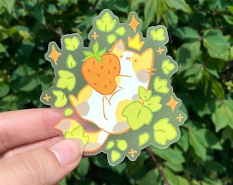 Strawberry Cat Sticker - Cute Transparent Matte Vinyl Sticker