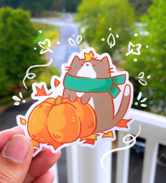 Cozy Pumpkin Cat Sticker | Cute Fall Cat Sticker | Autumn Cat Sticker | Cozy Fall Journaling Sticker | Kawaii Fall Vinyl Sticker