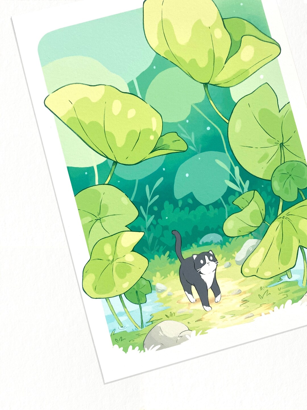 5x7 Lilypad Cat Art Print Cute Cat Art Home Decor Small Print Cats and