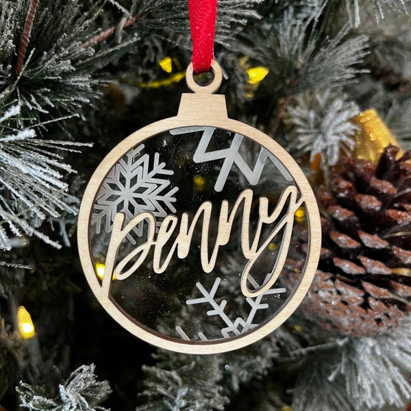Custom Name Christmas Ornament, Personalized Christmas Ornaments With Laser Cut Names, Wooden Name Ornament, Custom Gift Tag, Stocking Tags