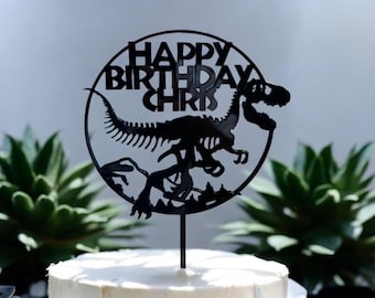 Personalized T-Rex Dinosaur Cake Topper | Custom Birthday Party Decor