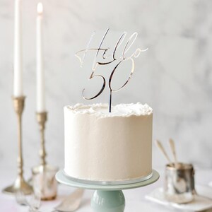 Hello 50 Cake Topper, 50th Birthday Decoration, Fiftieth Birthday Party Decor, 50th Cake Topper Silver