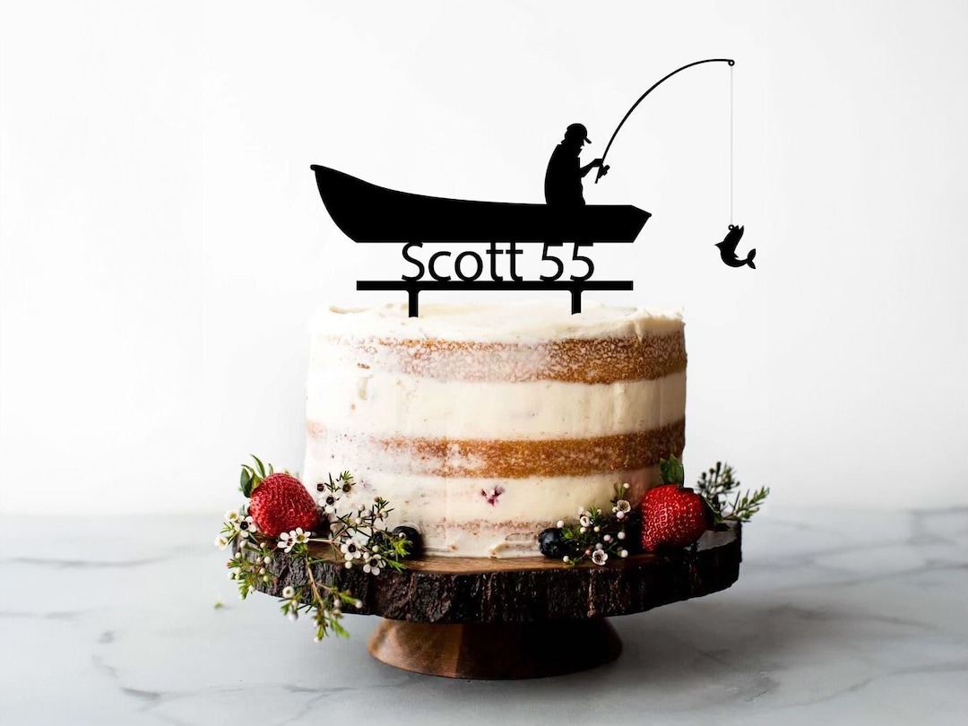 Pesca Torta di compleanno Topper, Fisherman Cake Topper, Pesca a tema Party Decor, Pesca Torta Decorazione B031 - Italia