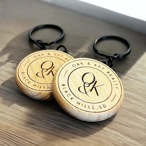 Custom Realtor Closing Gift Keychain, Wooden Keychain, Agent Gift Client, Round Keychain, Bulk Logo Keychains, Natural Wood Keychain
