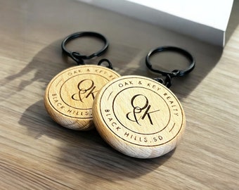 Custom Realtor Closing Gift Keychain, Wooden Keychain, Agent Gift Client, Round Keychain, Bulk Logo Keychains, Natural Wood Keychain
