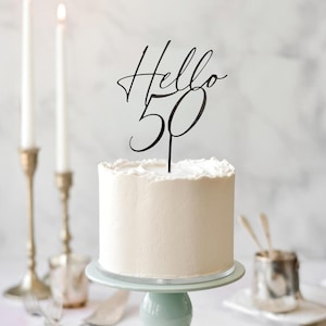 Hello 50 Cake Topper, 50th Birthday Decoration, Fiftieth Birthday Party Decor, 50th Cake Topper Black