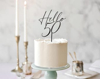 Hello 50 Cake Topper, 50th Birthday Decoration, Fiftieth Birthday Party Decor, 50th Cake Topper