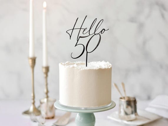 Hello 50 Cake Topper, 50th Birthday Decoration, Fiftieth Birthday Party Decor, 50th Cake Topper