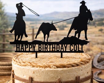 Bull Roping Cake Topper, Cowboy Birthday Cake Topper, Rodeo Western Cake Decoration, Team Roping Cake Topper, Western Birthday Party Decor