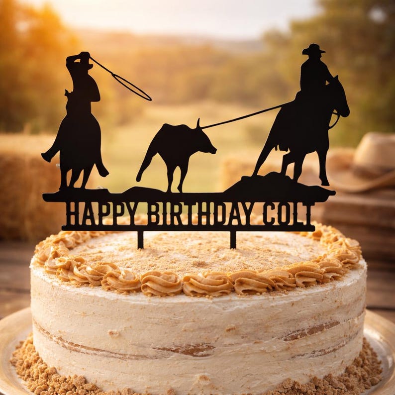Bull Roping Cake Topper, Cowboy Birthday Cake Topper, Rodeo Western ...